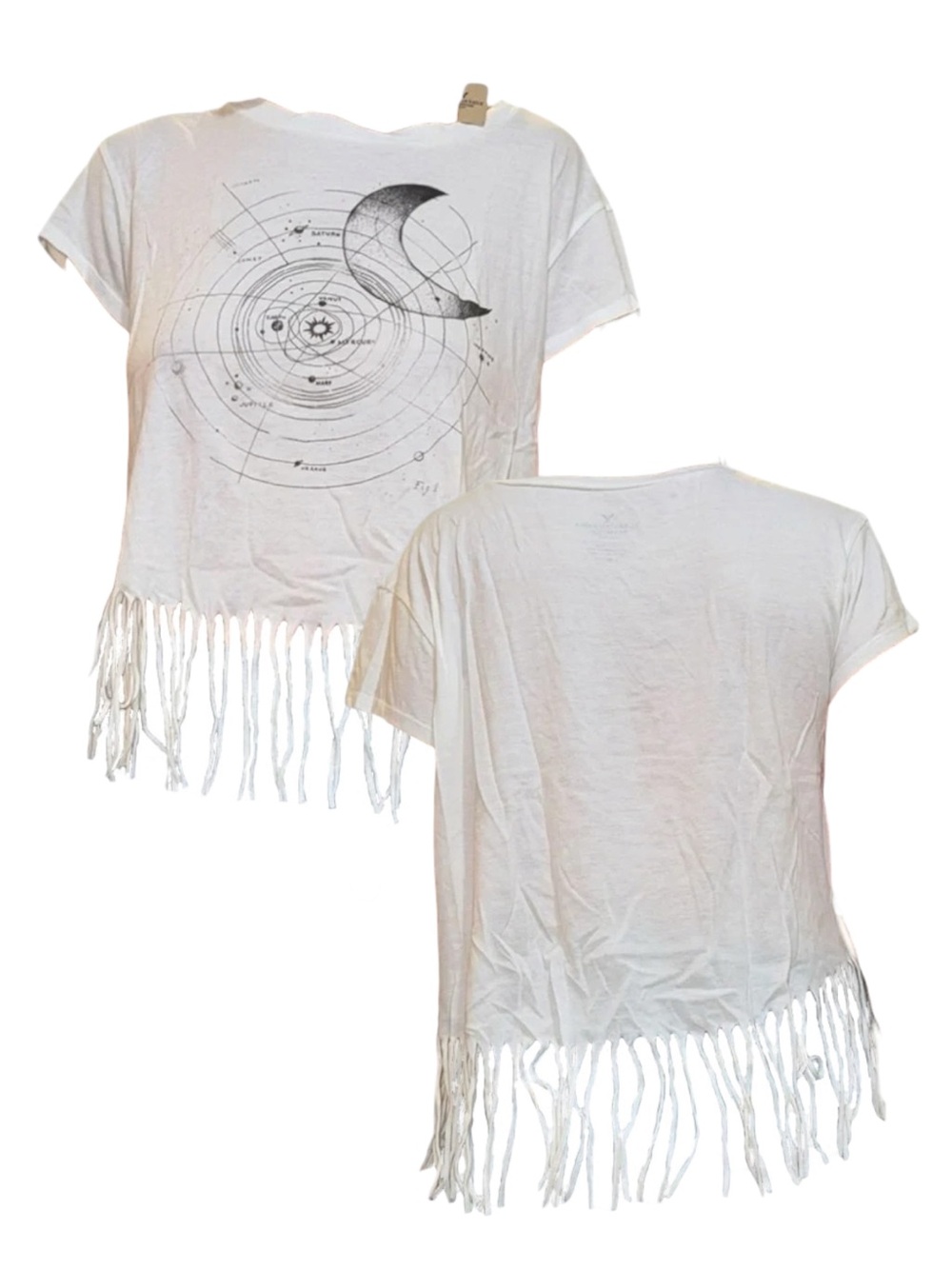 American Eagle Outfitters White Celestial Fringe Crop Top